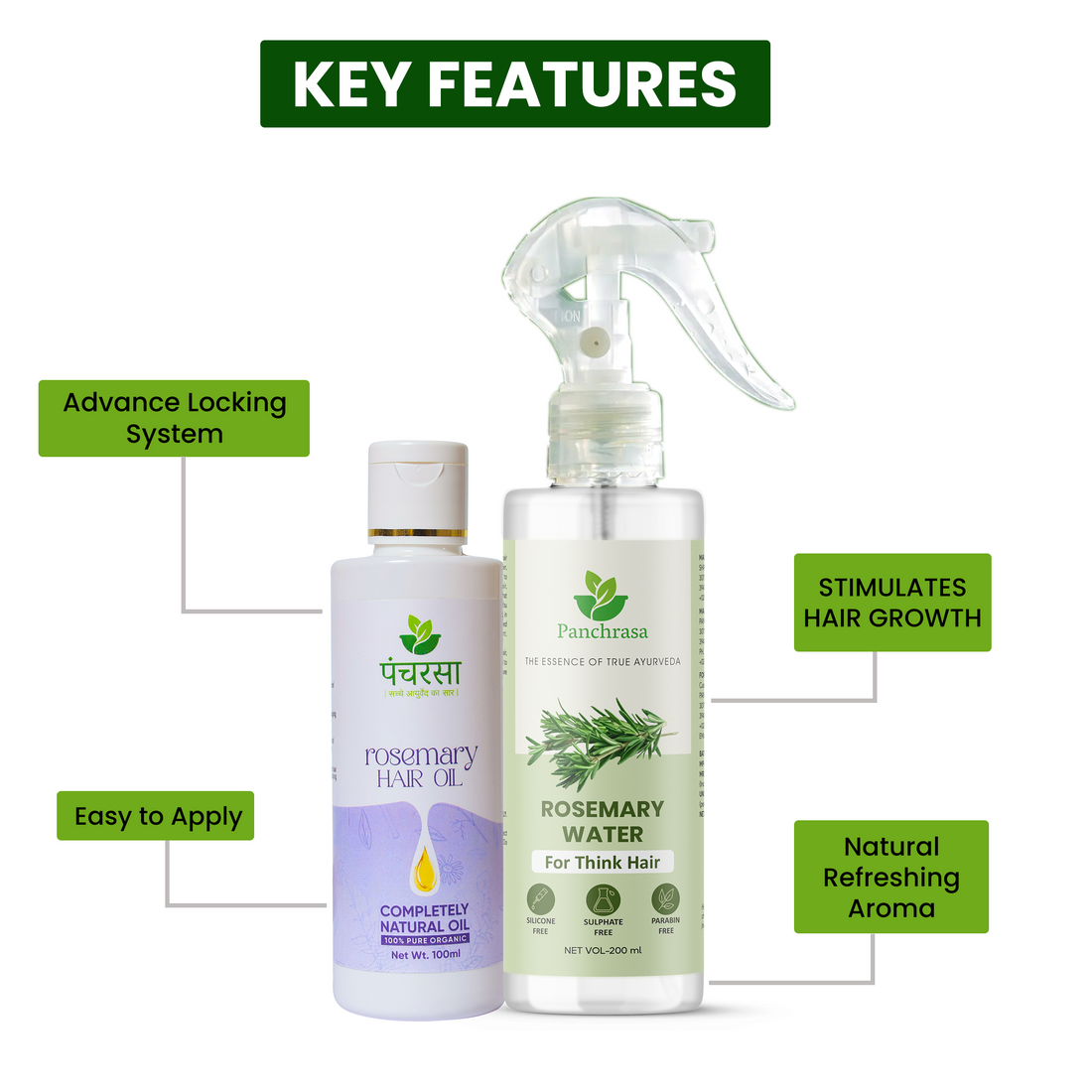 Panchrasa Hair Growth & Strength Kit | Rosemary Ayurvedic Hair Oil + Pure Rosemary Water